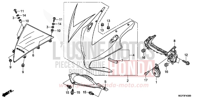 PANNEAU SUPERIEUR de CBR1000RR "Fireblade" ROSS WHITE (NH196KA) 2013
